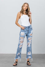 Load image into Gallery viewer, Heavy Destroyed Frayed Hem Straight Jeans