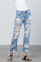 Load image into Gallery viewer, Heavy Destroyed Frayed Hem Straight Jeans