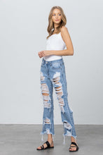 Load image into Gallery viewer, Heavy Destroyed Frayed Hem Straight Jeans