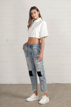 Load image into Gallery viewer, Patched Ripped Frayed Crop Jeans