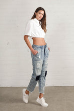 Load image into Gallery viewer, Patched Ripped Frayed Crop Jeans