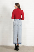 Load image into Gallery viewer, HIGH RISE DISTRESSED DENIM MAXI SKIRT