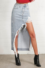 Load image into Gallery viewer, HIGH RISE DISTRESSED DENIM MAXI SKIRT