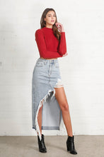 Load image into Gallery viewer, HIGH RISE DISTRESSED DENIM MAXI SKIRT