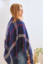 Load image into Gallery viewer, PLAID SQUARE FRINGE SHAWL SCARF