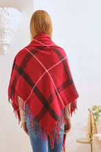 Load image into Gallery viewer, PLAID SQUARE FRINGE SHAWL SCARF