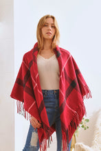Load image into Gallery viewer, PLAID SQUARE FRINGE SHAWL SCARF