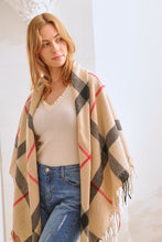 Load image into Gallery viewer, PLAID SQUARE FRINGE SHAWL SCARF