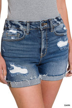 Load image into Gallery viewer, Distressed Cuffed Raw Hem Denim Shorts