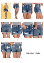 Load image into Gallery viewer, Distressed Cuffed Raw Hem Denim Shorts