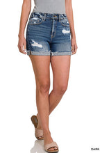 Load image into Gallery viewer, Distressed Cuffed Raw Hem Denim Shorts