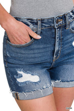Load image into Gallery viewer, Distressed Cuffed Raw Hem Denim Shorts