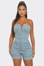 Load image into Gallery viewer, Frayed Edge Denim Corset Romper