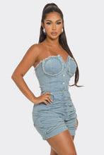 Load image into Gallery viewer, Frayed Edge Denim Corset Romper