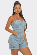 Load image into Gallery viewer, Frayed Edge Denim Corset Romper