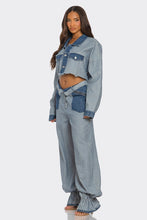 Load image into Gallery viewer, Cropped Contrast Denim Set