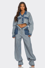 Load image into Gallery viewer, Cropped Contrast Denim Set