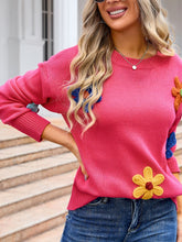 Load image into Gallery viewer, Angel Wings Crochet Flower Round Neck Sweater