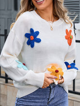 Load image into Gallery viewer, Angel Wings Crochet Flower Round Neck Sweater