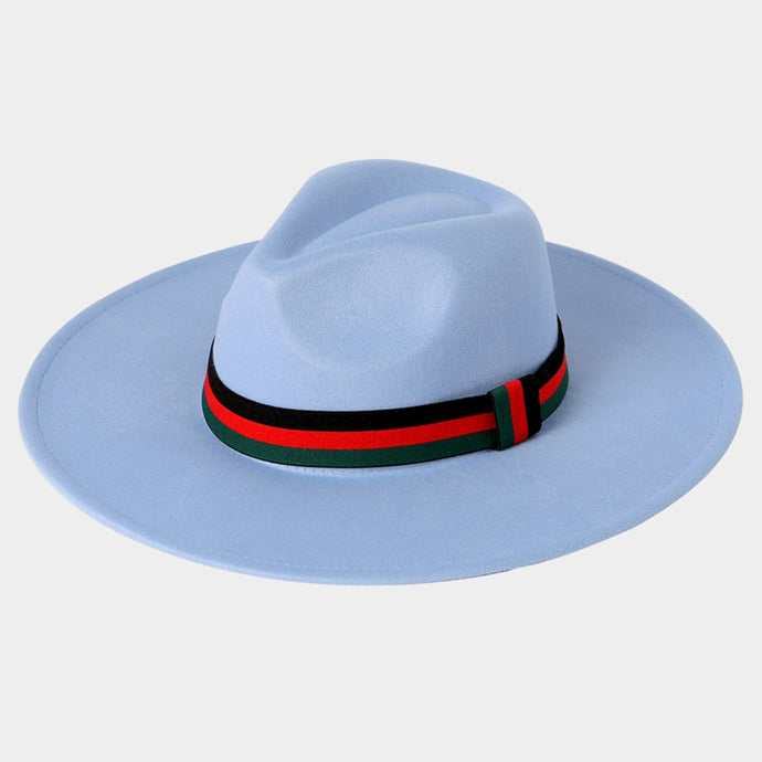 Light Blue Color Block Band Solid Panama Hat